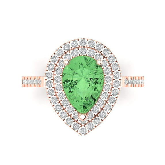 Halo Engagement Ring for Women - 2.48ct Simulated Green Diamond in 14K Rose Gold Promise Ring