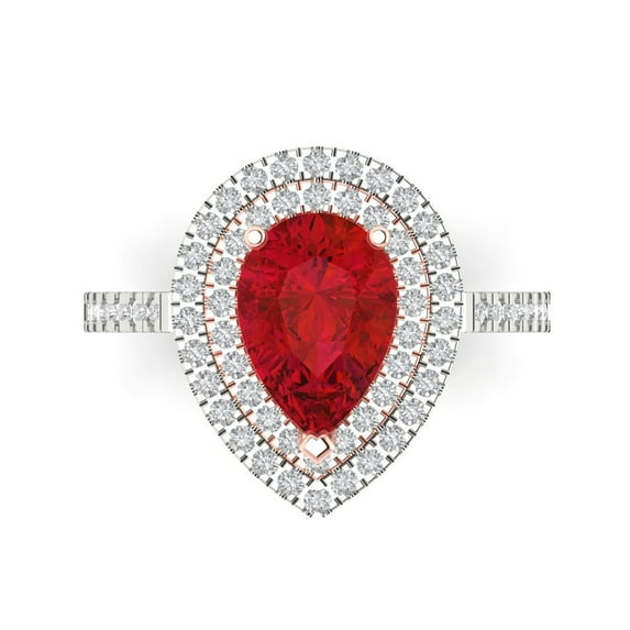 Halo Engagement Ring for Women - 2.48ct Simulated Ruby in 14K White/Rose Gold Promise Ring