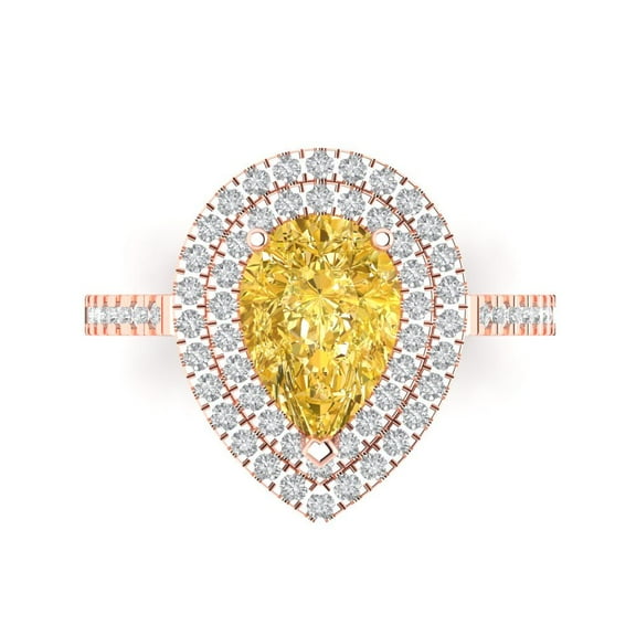 Halo Engagement Ring for Women - 2.48ct Simulated Yellow Diamond in 18K Rose Gold Promise Ring