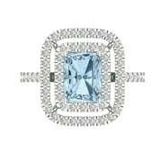 CLARA PUCCI Halo Engagement Ring for Women - 2.62ct Natural Aquamarine in 18K White Gold Promise Ring