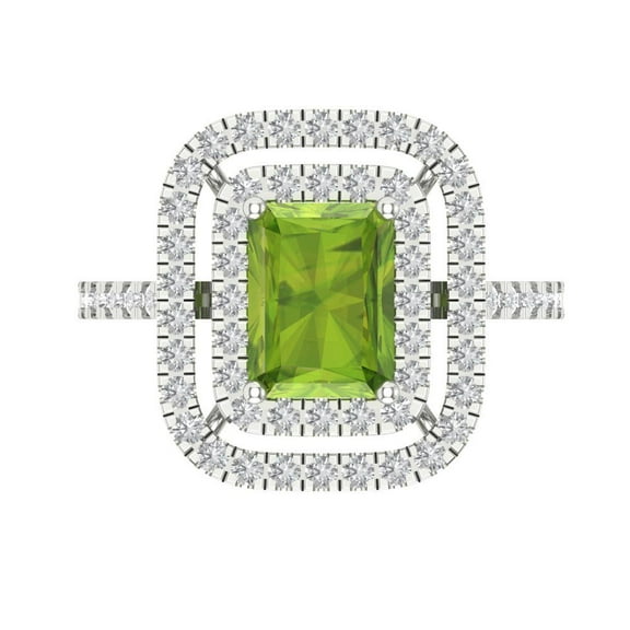 Halo Engagement Ring for Women - 2.62ct Natural Peridot in 18K White Gold Promise Ring