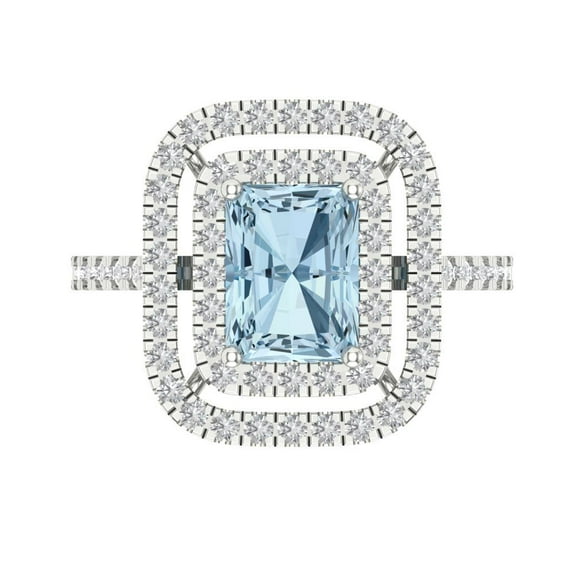 Halo Engagement Ring for Women - 2.62ct Natural Swiss Blue Topaz in 14K White Gold Promise Ring