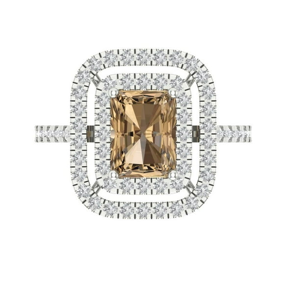 Halo Engagement Ring for Women - 2.62ct Simulated Champagne Diamond in 14K White Gold Promise Ring