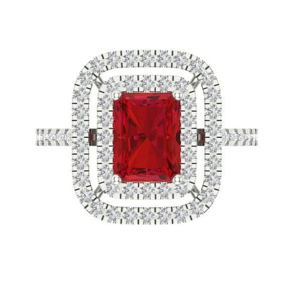 Halo Engagement Ring for Women - 2.62ct Simulated Ruby in 14K White Gold Promise Ring