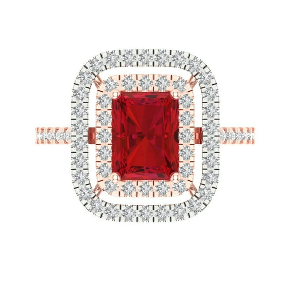 Halo Engagement Ring for Women - 2.62ct Simulated Ruby in 18K Rose/White Gold Promise Ring