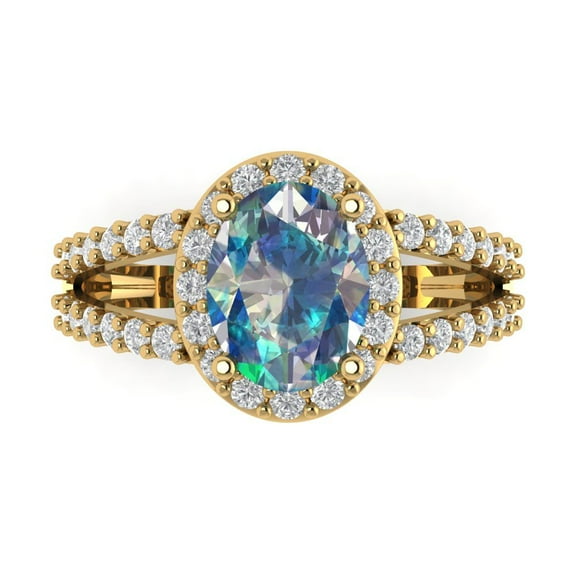 Halo Engagement Ring for Women - 2.6ct Blue Moissanite in 18K Yellow Gold Promise Ring