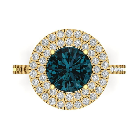 Halo Engagement Ring for Women - 2.6ct Natural London Blue Topaz in 18K Yellow Gold Promise Ring