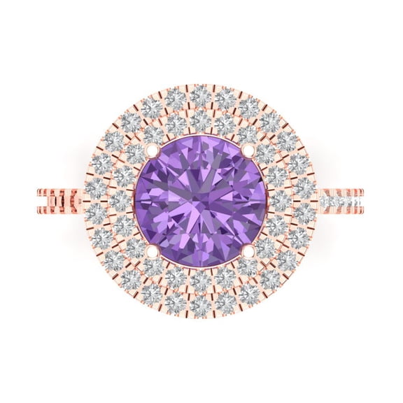 Halo Engagement Ring for Women - 2.6ct Simulated Alexandrite in 18K Rose Gold Promise Ring