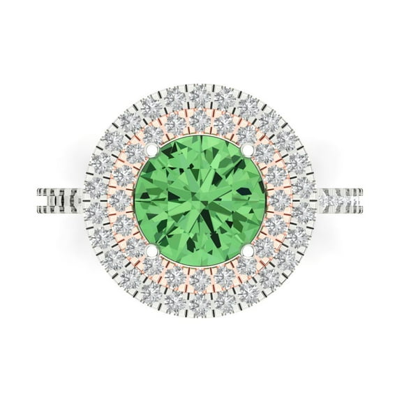 Halo Engagement Ring for Women - 2.6ct Simulated Green Diamond in 18K White/Rose Gold Promise Ring