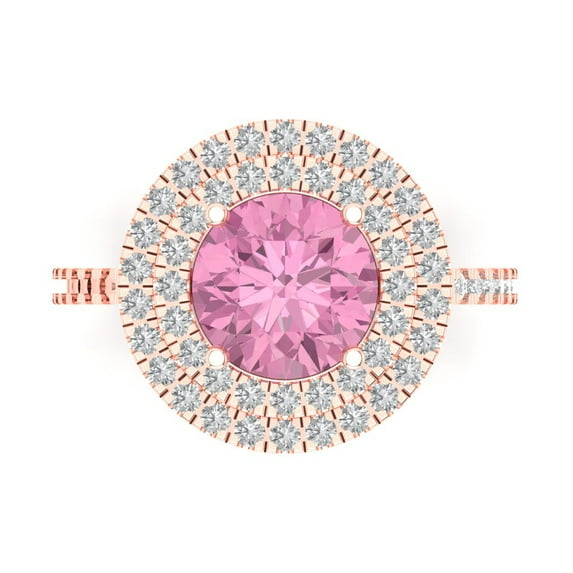 Halo Engagement Ring for Women - 2.6ct Simulated Pink Diamond in 14K Rose Gold Promise Ring