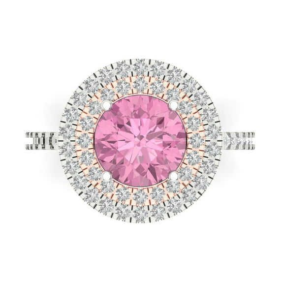 Halo Engagement Ring for Women - 2.6ct Simulated Pink Diamond in 14K White/Rose Gold Promise Ring