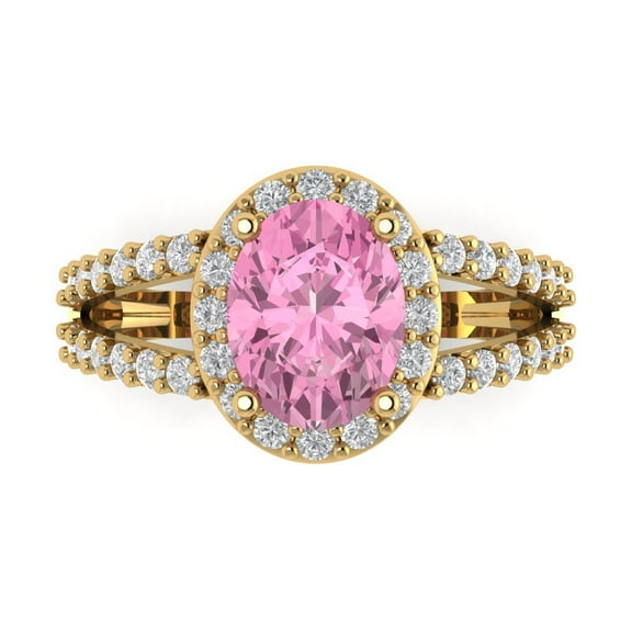 Halo Engagement Ring for Women - 2.6ct Simulated Pink Diamond in 18K Yellow Gold Promise Ring