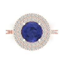 Halo Engagement Ring for Women - 2.6ct Simulated Tanzanite in 18K Rose Gold Promise Ring