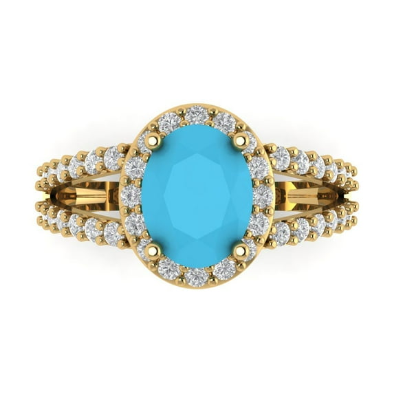 Halo Engagement Ring for Women - 2.6ct Simulated Turquoise in 14K Yellow Gold Promise Ring