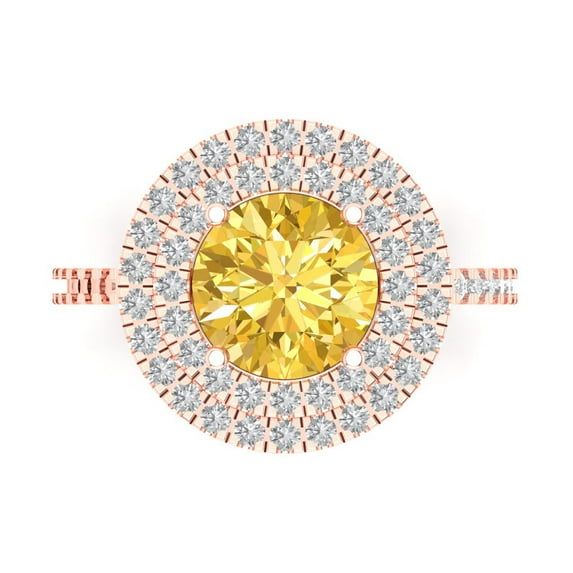 Halo Engagement Ring for Women - 2.6ct Simulated Yellow Diamond in 14K Rose Gold Promise Ring