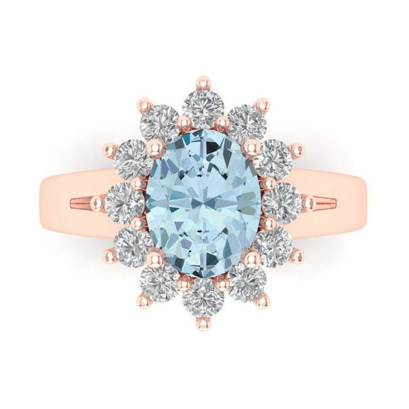 Halo Engagement Ring for Women - 2.72ct Natural Aquamarine in 14K Rose Gold Promise Ring