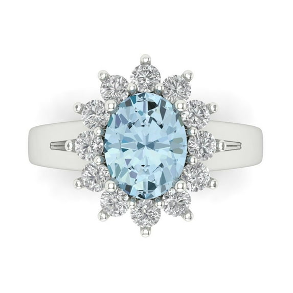 Halo Engagement Ring for Women - 2.72ct Natural Aquamarine in 14K White Gold Promise Ring