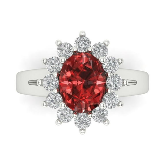 Halo Engagement Ring for Women - 2.72ct Natural Garnet in 18K White Gold Promise Ring