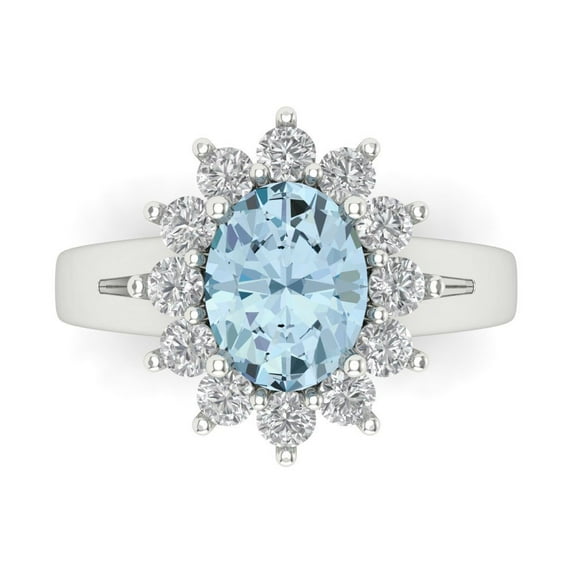 Halo Engagement Ring for Women - 2.72ct Natural Swiss Blue Topaz in 14K White Gold Promise Ring
