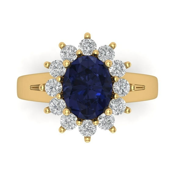 Halo Engagement Ring for Women - 2.72ct Simulated Blue Sapphire in 18K Yellow Gold Promise Ring