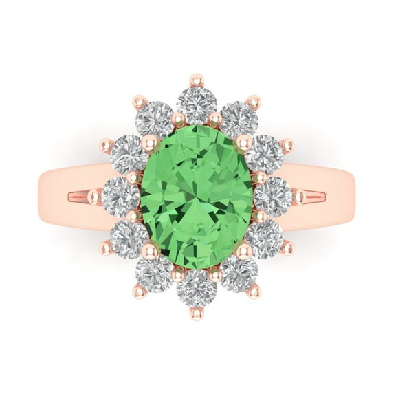 Halo Engagement Ring for Women - 2.72ct Simulated Green Diamond in 18K Rose Gold Promise Ring