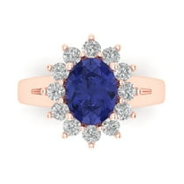 Halo Engagement Ring for Women - 2.72ct Simulated Tanzanite in 18K Rose Gold Promise Ring