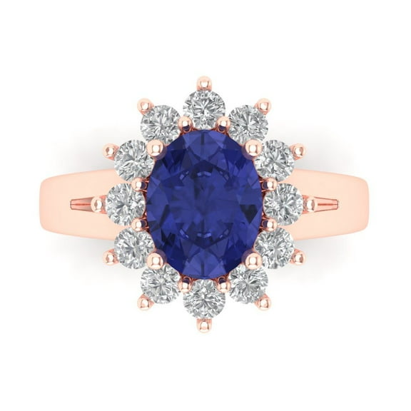 Halo Engagement Ring for Women - 2.72ct Simulated Tanzanite in 18K Rose Gold Promise Ring