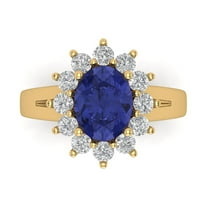 Halo Engagement Ring for Women - 2.72ct Simulated Tanzanite in 18K Yellow Gold Promise Ring