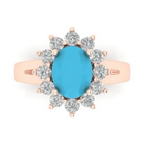Halo Engagement Ring for Women - 2.72ct Simulated Turquoise in 18K Rose Gold Promise Ring