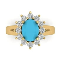 Halo Engagement Ring for Women - 2.72ct Simulated Turquoise in 18K Yellow Gold Promise Ring