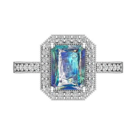 Halo Engagement Ring for Women - 2.78ct Blue Moissanite in 14K White Gold Promise Ring