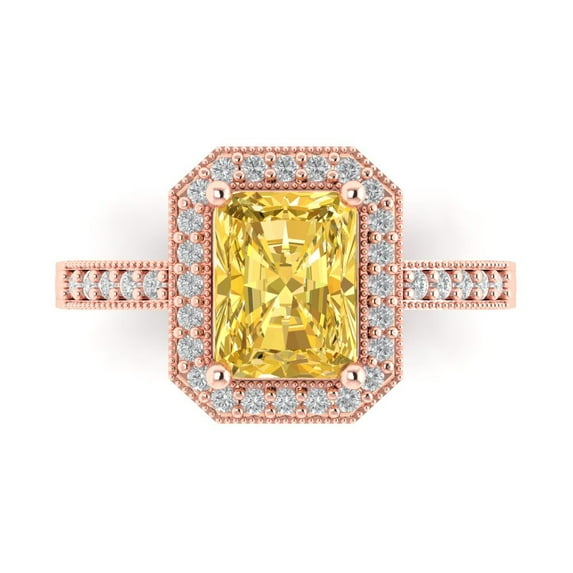 Halo Engagement Ring for Women - 2.78ct Natural Citrine in 14K Rose Gold Promise Ring