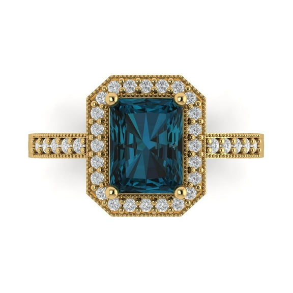 Halo Engagement Ring for Women - 2.78ct Natural London Blue Topaz in 14K Yellow Gold Promise Ring