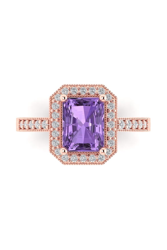 Halo Engagement Ring for Women - 2.78ct Simulated Alexandrite in 14K Rose Gold Promise Ring
