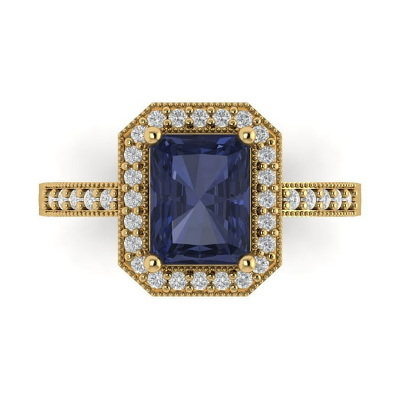 Halo Engagement Ring for Women - 2.78ct Simulated Blue Sapphire in 14K Yellow Gold Promise Ring