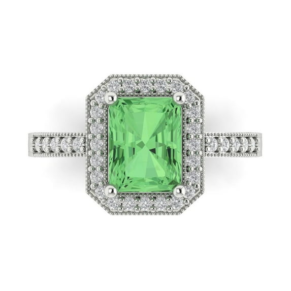 Halo Engagement Ring for Women - 2.78ct Simulated Green Diamond in 14K White Gold Promise Ring