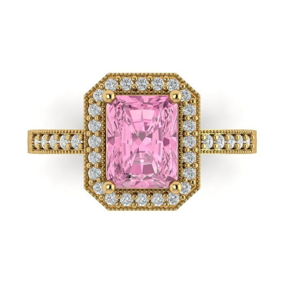 Halo Engagement Ring for Women - 2.78ct Simulated Pink Diamond in 14K Yellow Gold Promise Ring