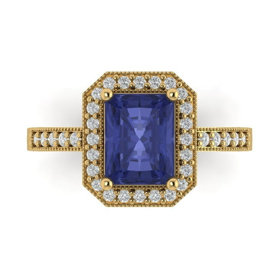 Halo Engagement Ring for Women - 2.78ct Simulated Tanzanite in 14K Yellow Gold Promise Ring