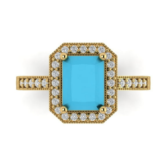 Halo Engagement Ring for Women - 2.78ct Simulated Turquoise in 14K Yellow Gold Promise Ring