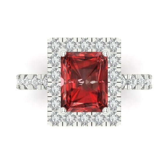 Halo Engagement Ring for Women - 3.84ct Natural Garnet in 14K White Gold Promise Ring