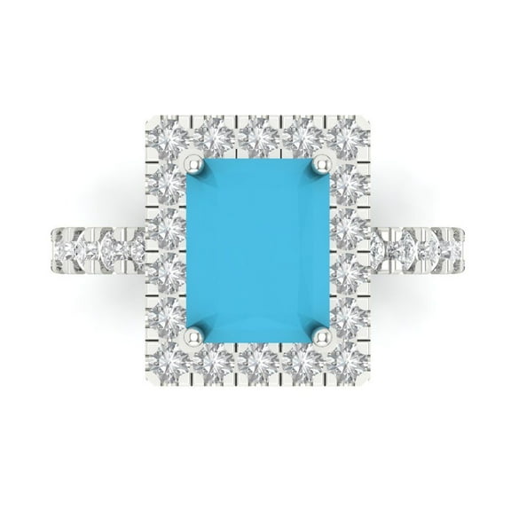 Halo Engagement Ring for Women - 3.84ct Simulated Turquoise in 14K White Gold Promise Ring