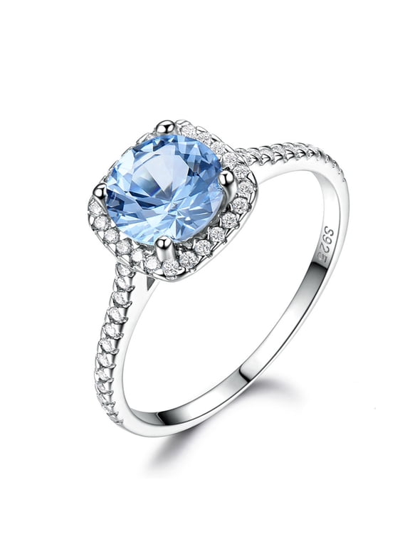 Halo Engagement Ring for Women Blue Topaz Sterling Silver Ginger Lyne Collection