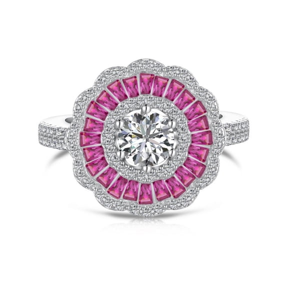 Halo Engagement Ring for Women Round Cut CZ Wedding Band 925 Sterling Silver Promise Anniversary Ring Size 6-9