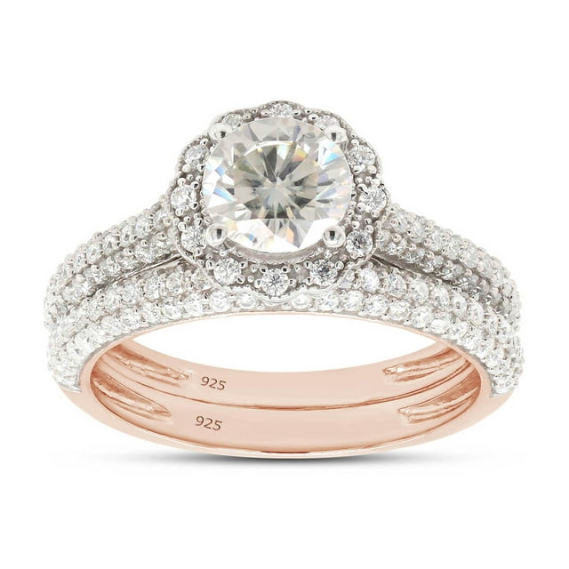 Halo Engagement Wedding Bridal Ring Set Round Cut Lab Created Moissanite Diamond In 14K Rose Gold Over Sterling Silver(G-H Color,VVS1 Clarity,1.50 Cttw)-7