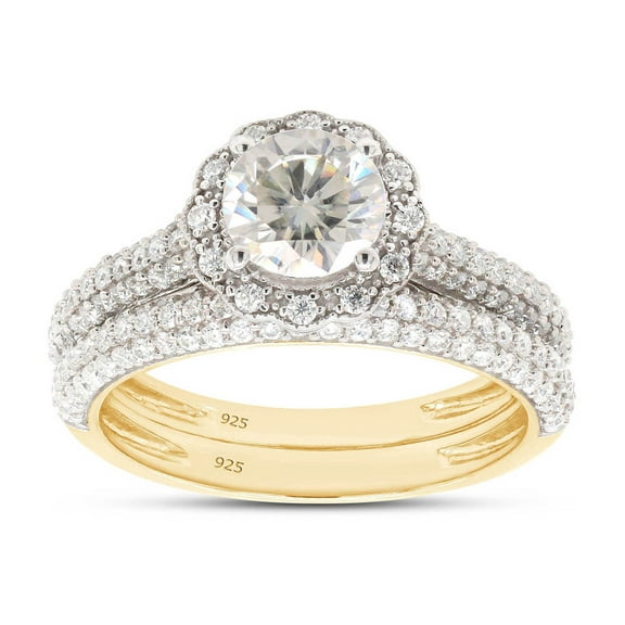 Halo Engagement Wedding Bridal Ring Set Round Cut Lab Created Moissanite Diamond In 14K Yellow Gold Over Sterling Silver(G-H Color,VVS1 Clarity,1.50 Cttw)-4