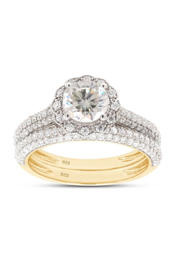 Halo Engagement Wedding Bridal Ring Set Round Cut Lab Created Moissanite Diamond In 14K Yellow Gold Over Sterling Silver(G-H Color,VVS1 Clarity,1.50 Cttw)-4