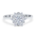thumbnail image 1 of Halo Floral Engagement Ring Simulated Cubic Zirconia 925 Sterling Silver Size 9, 1 of 5