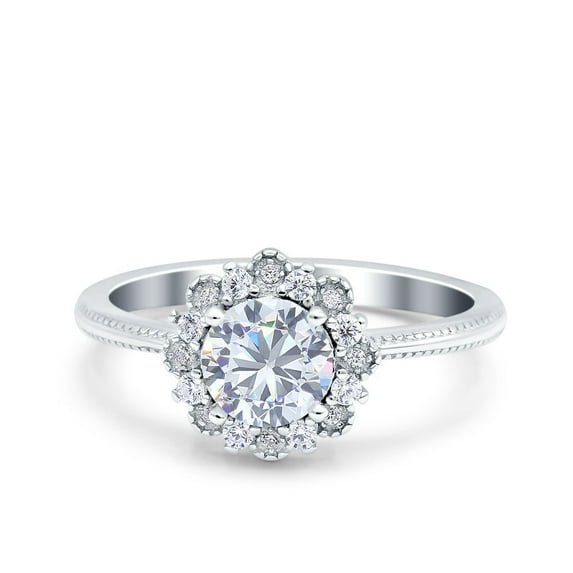 Halo Floral Style Art Deco Round Wedding Ring CZ 925 Sterling Silver Size 5