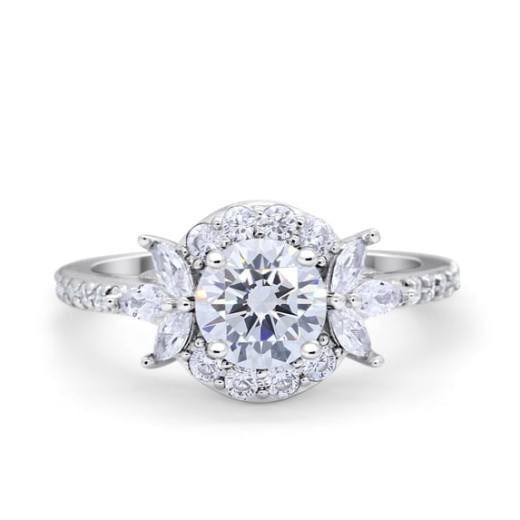 Halo Floral Wedding Ring Marquise Simulated Cubic Zirconia 925 Sterling Silver Size 9