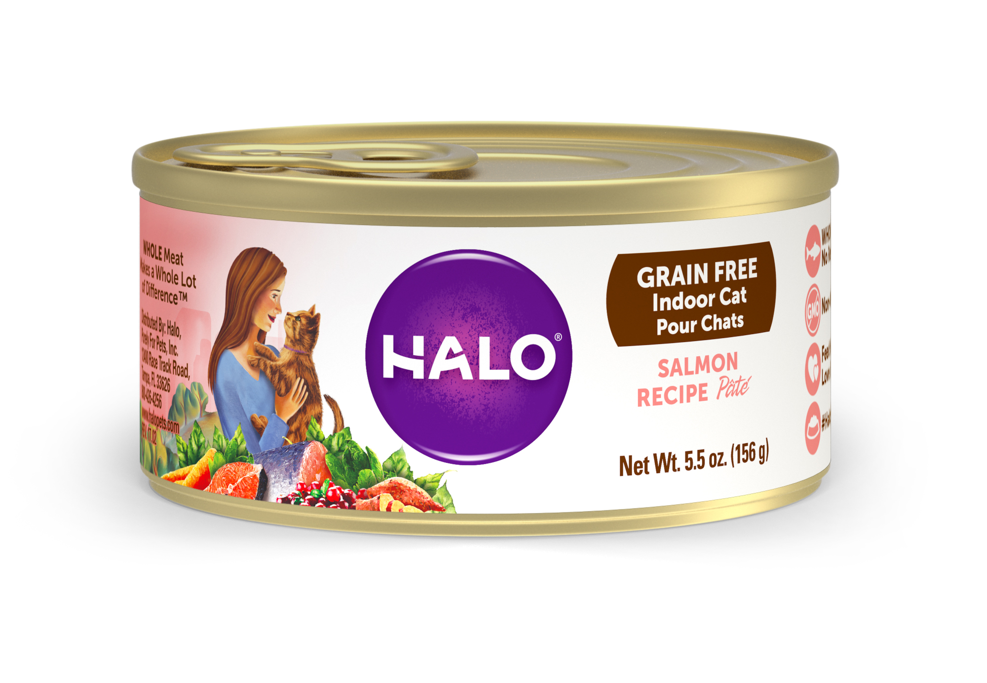 Halo Grain Free Natural Wet Cat Food, Indoor Salmon Recipe, 5.5-Ounce ...